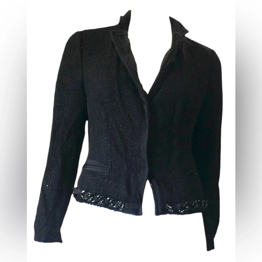 Prada - Black Tweed Chain Embellished Jacket Sz 42 - Picture 2 of 16